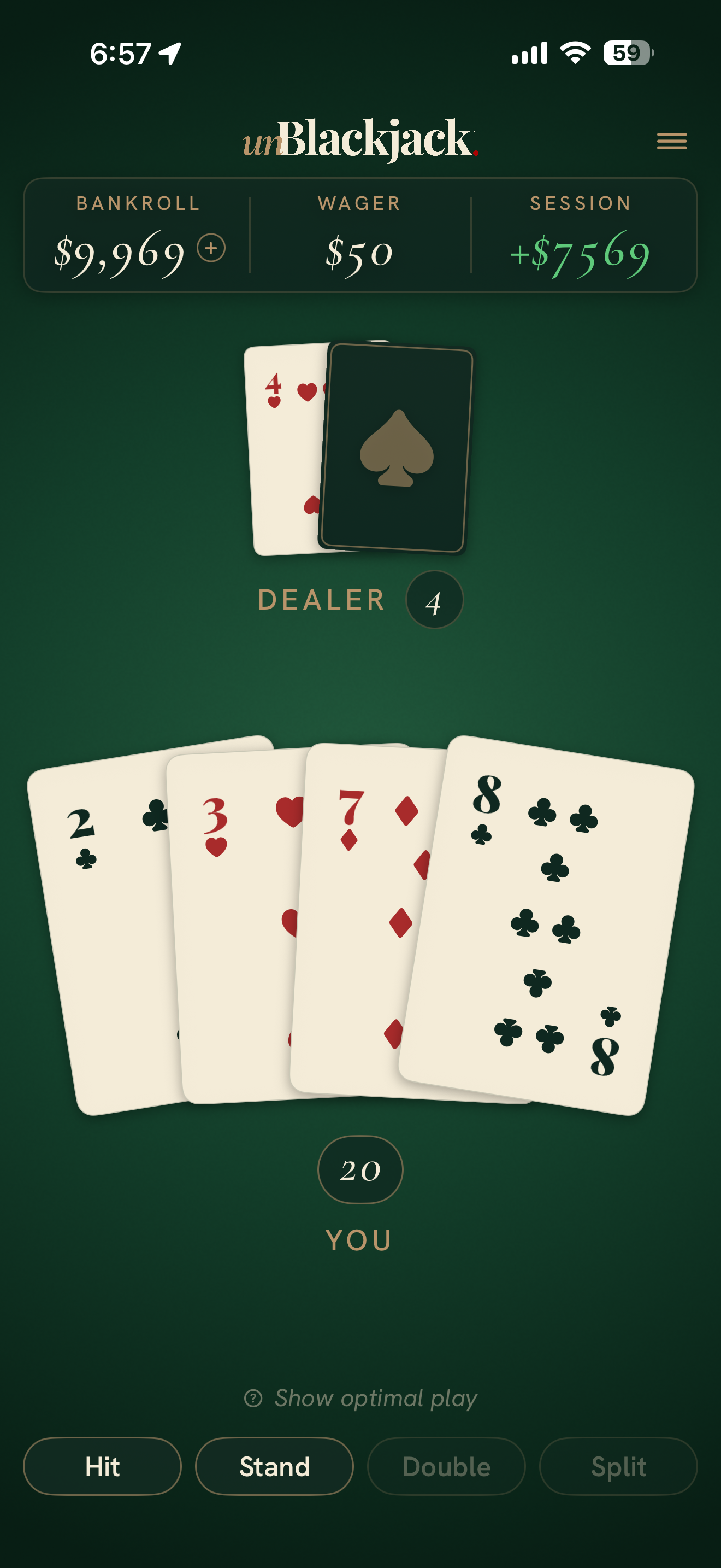 A blackjack hand on unBlackjack